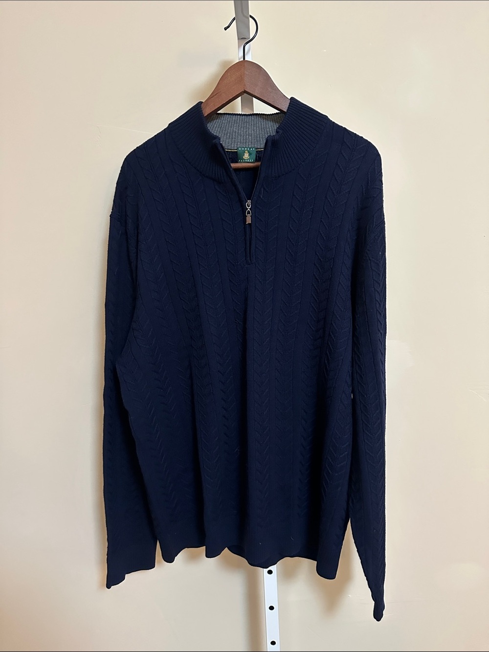Robert Talbott XXL Merino Wool Cable Knit Quarter Zip Sweater Navy